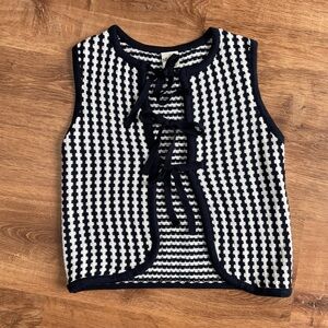 Nikka K Knit‎ Vest Tie Front Gilet Bows XS Layering Sweater Blue White Preppy
